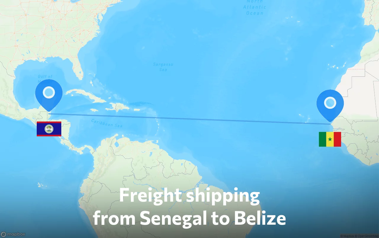 Shipping route from Senegal to Belize