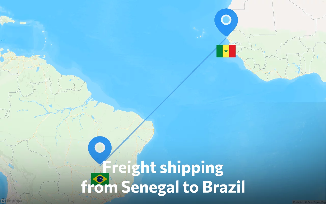 Shipping route from Senegal to Brazil