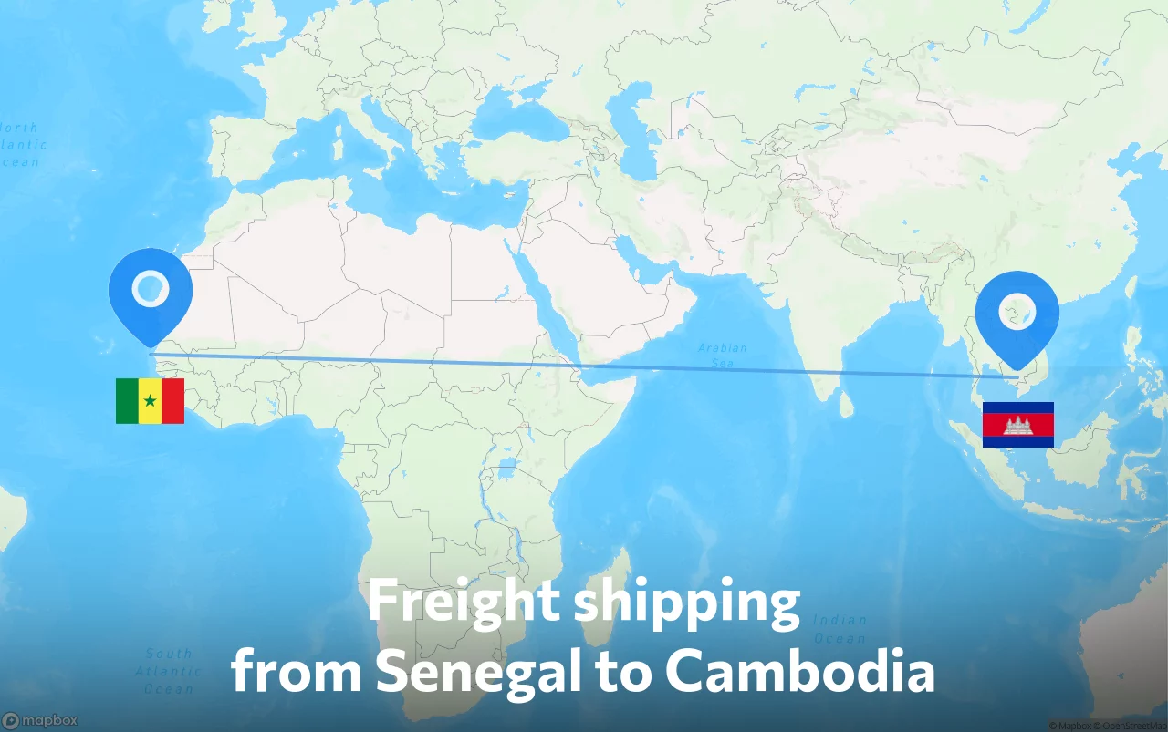 Shipping route from Senegal to Cambodia