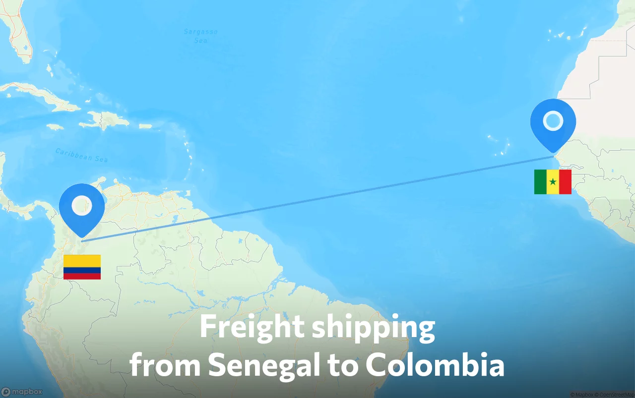 Shipping route from Senegal to Colombia