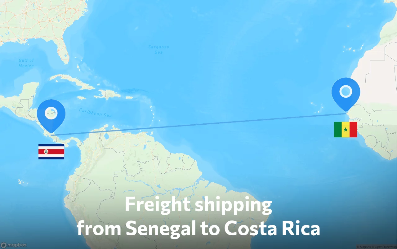 Shipping route from Senegal to Costa Rica