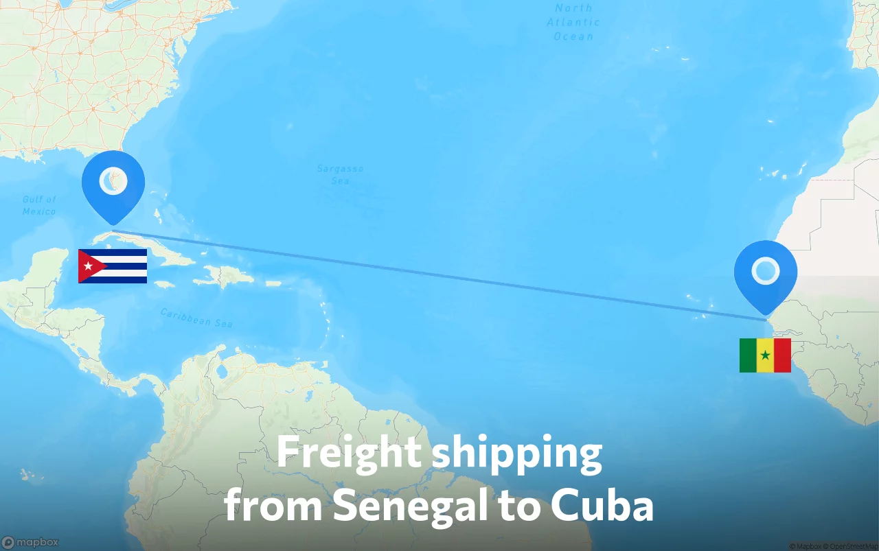 Shipping route from Senegal to Cuba