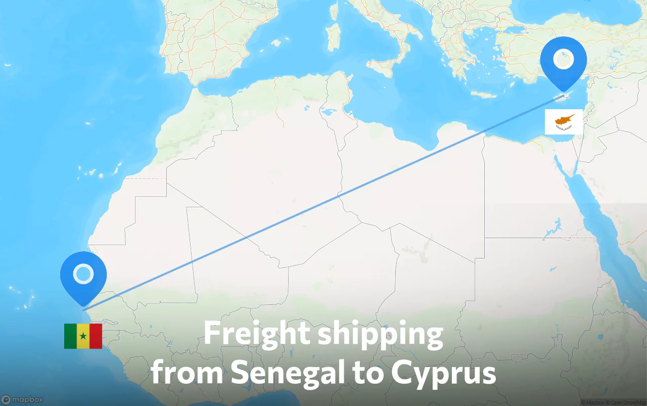 Shipping route from Senegal to Cyprus