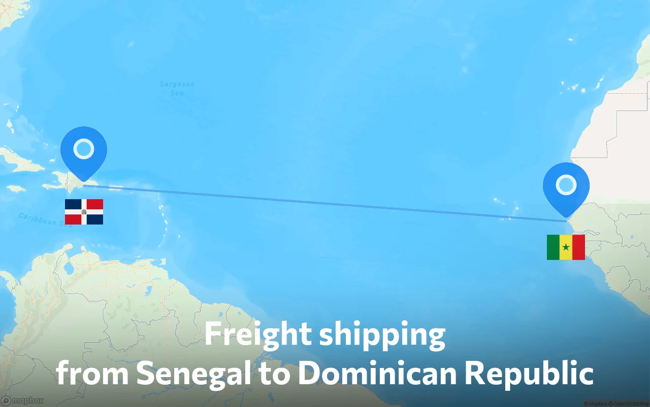 Shipping route from Senegal to Dominican Republic