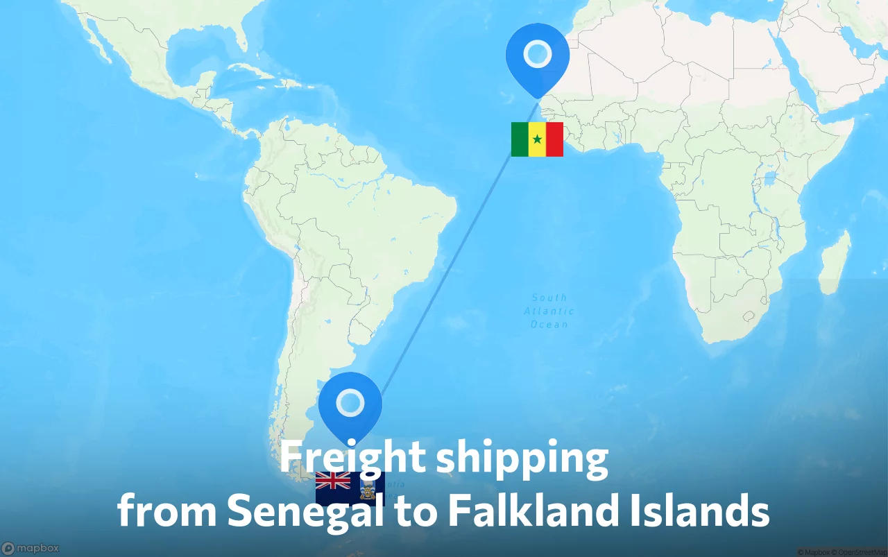 Shipping route from Senegal to Falkland Islands