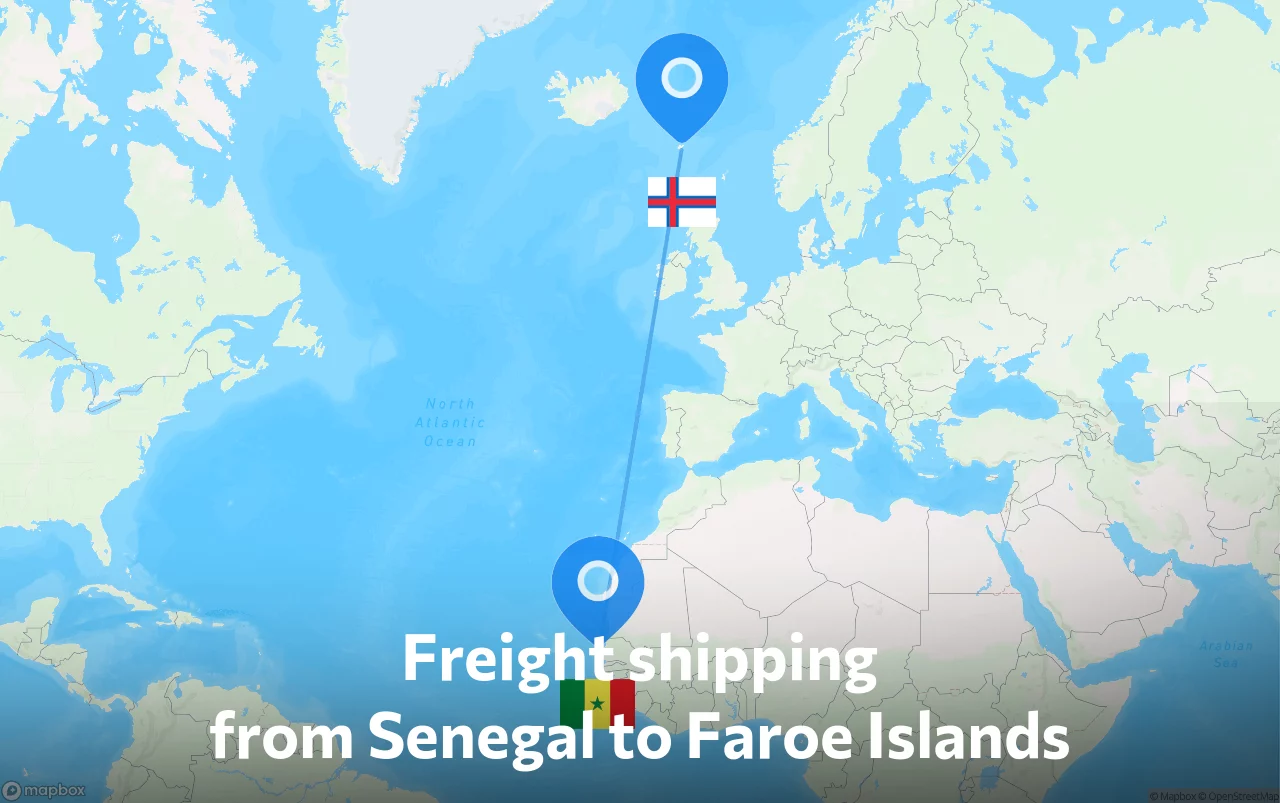 Shipping route from Senegal to Faroe Islands