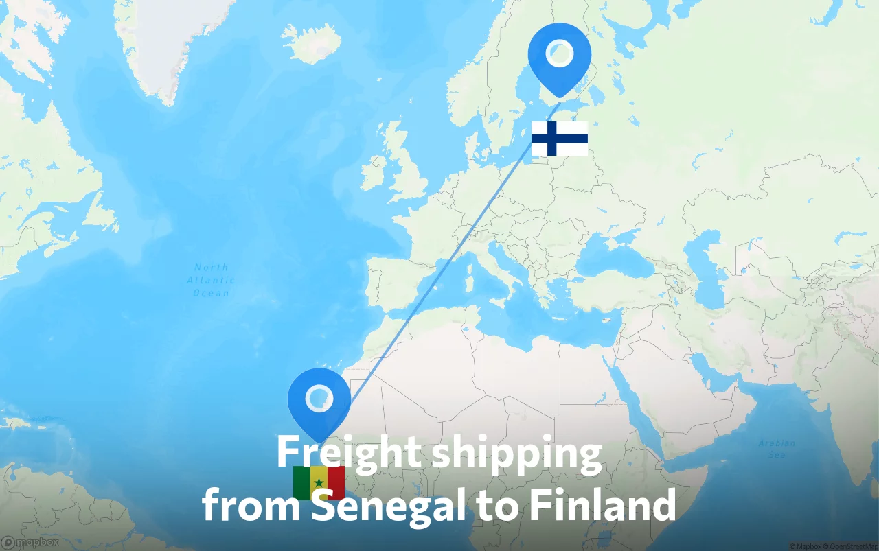 Shipping route from Senegal to Finland