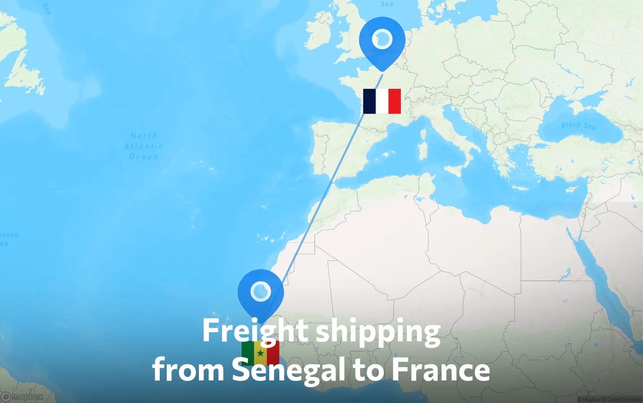 Shipping route from Senegal to France