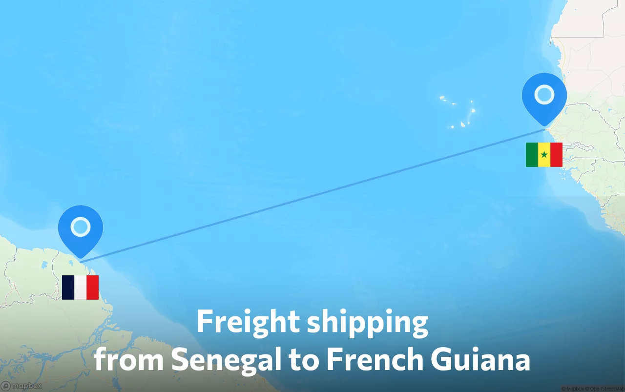 Shipping route from Senegal to French Guiana
