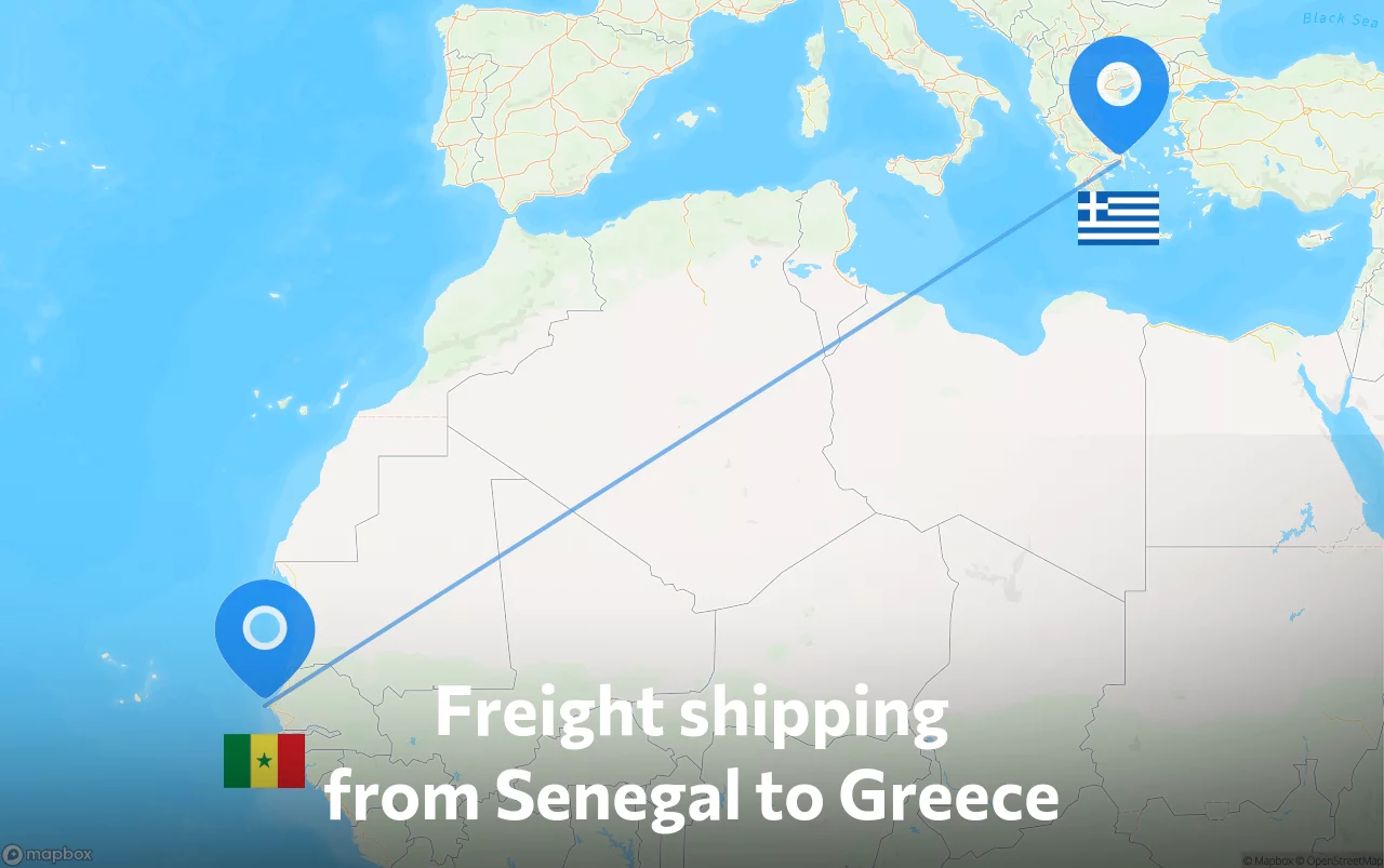 Shipping route from Senegal to Greece