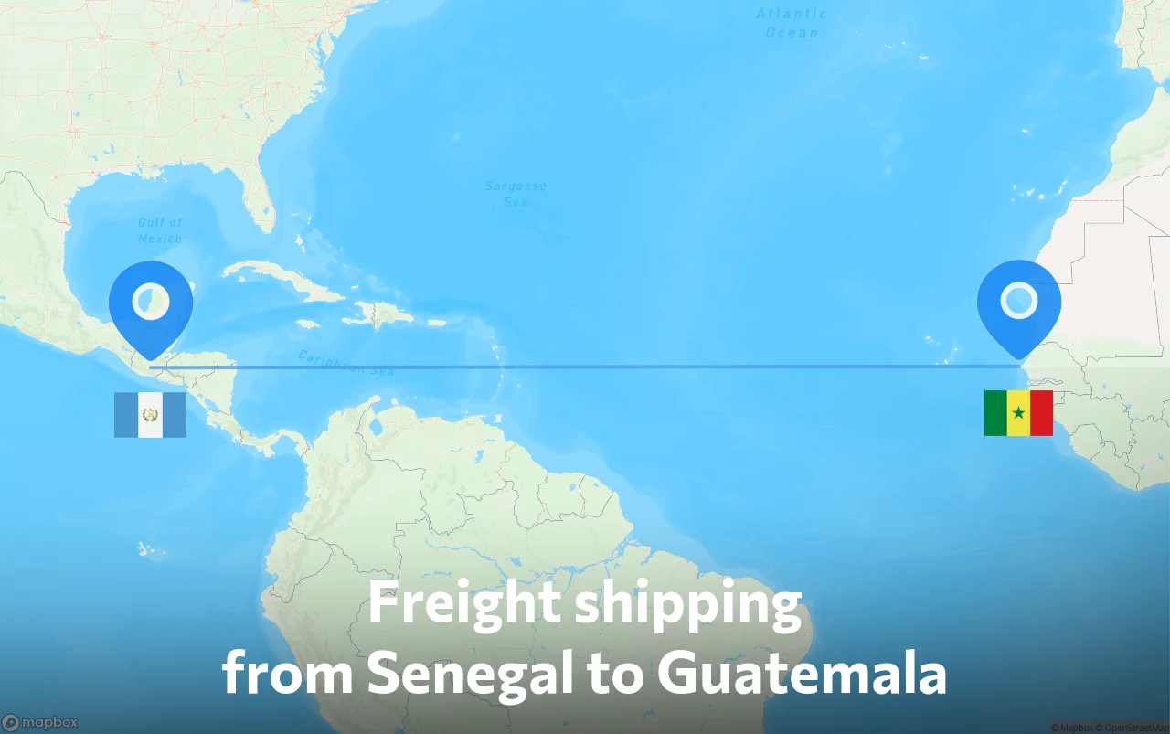 Shipping route from Senegal to Guatemala