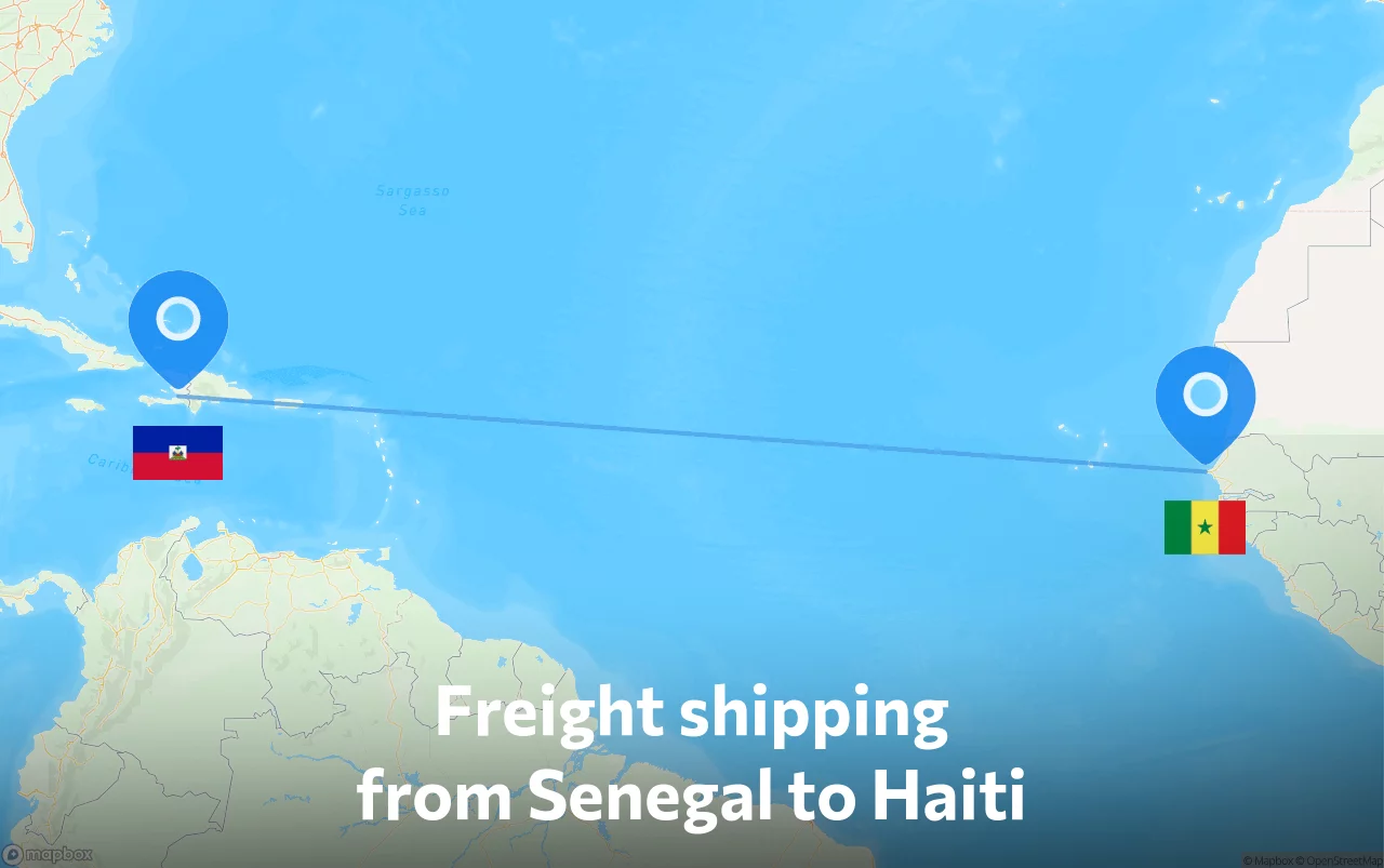 Shipping route from Senegal to Haiti