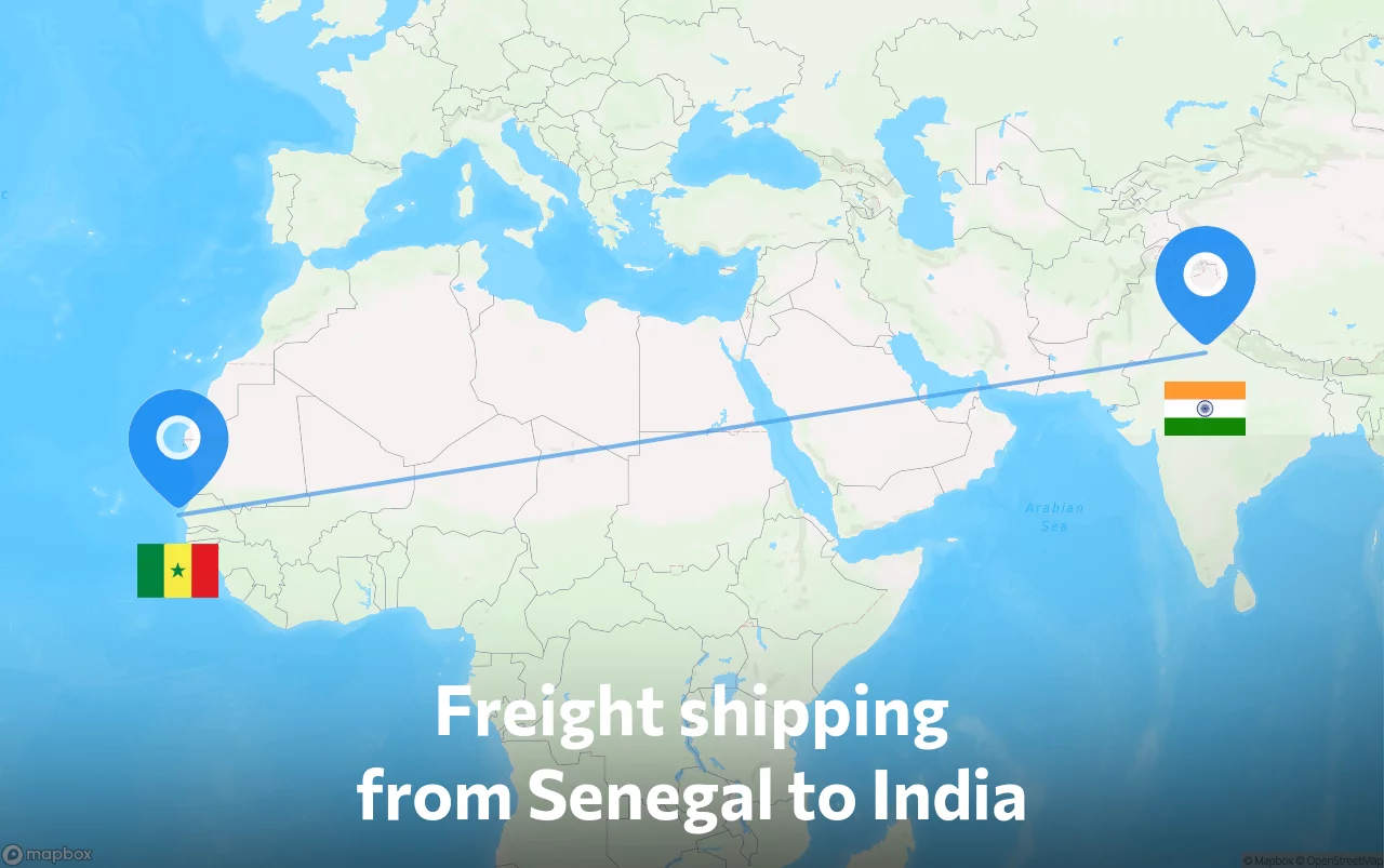 Shipping route from Senegal to India