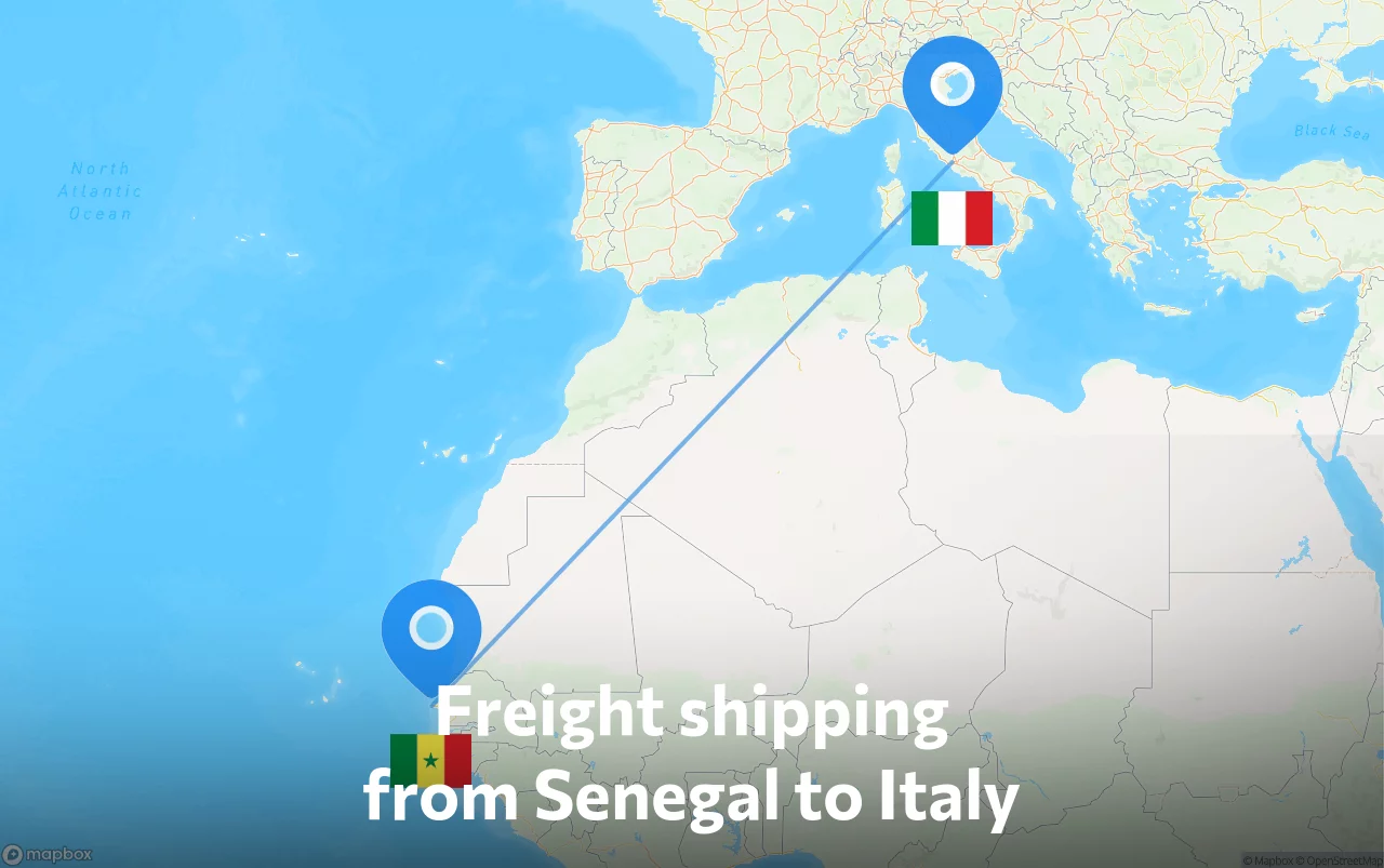 Shipping route from Senegal to Italy