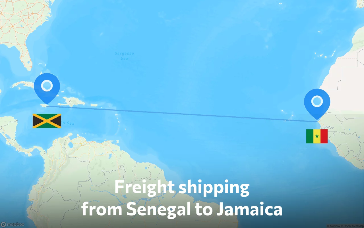 Shipping route from Senegal to Jamaica