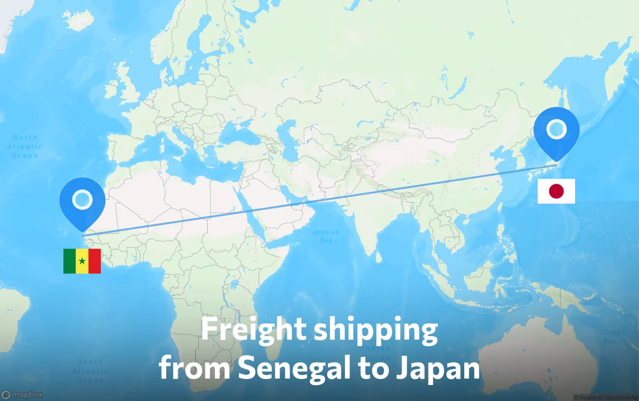 Shipping route from Senegal to Japan