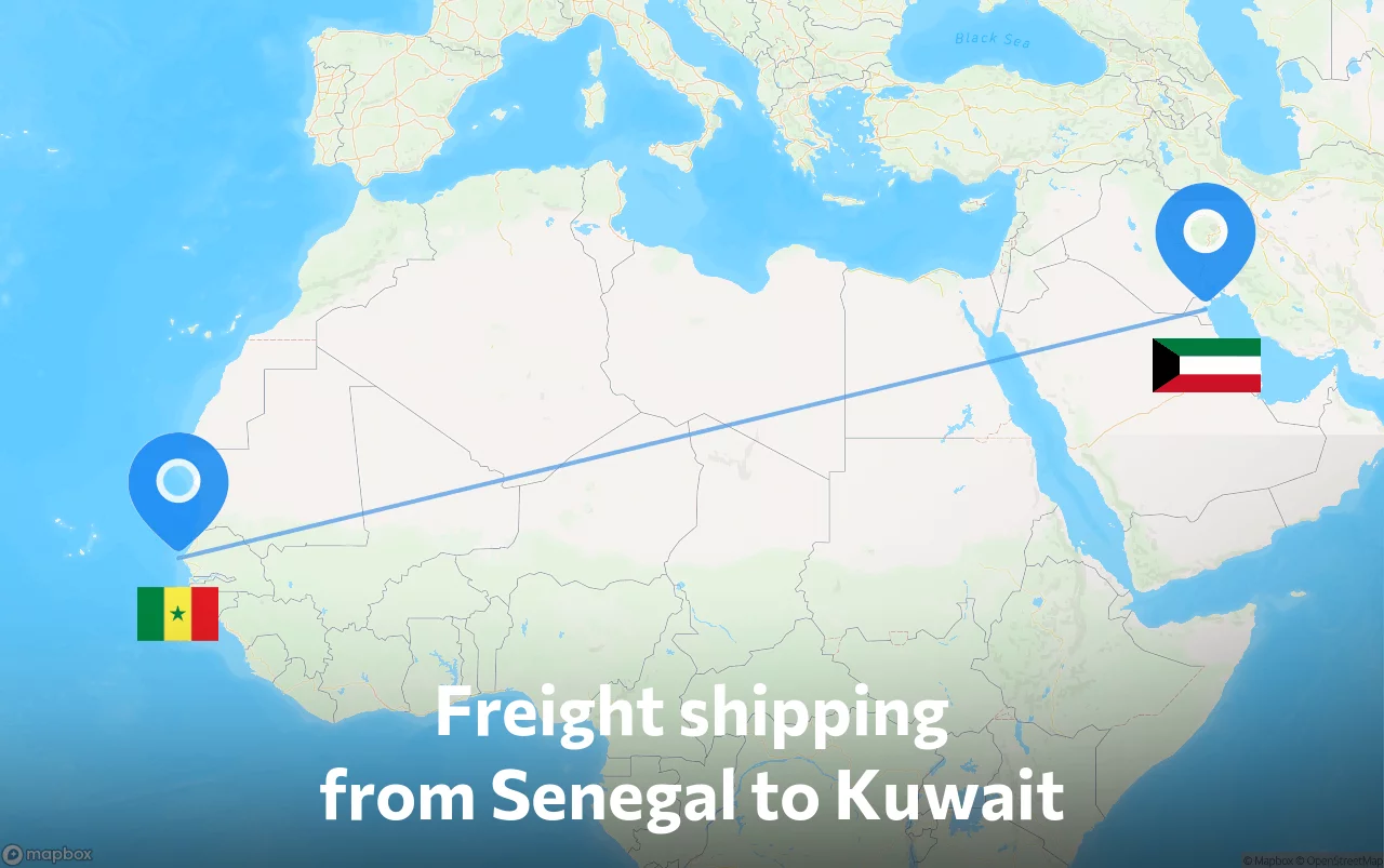 Shipping route from Senegal to Kuwait