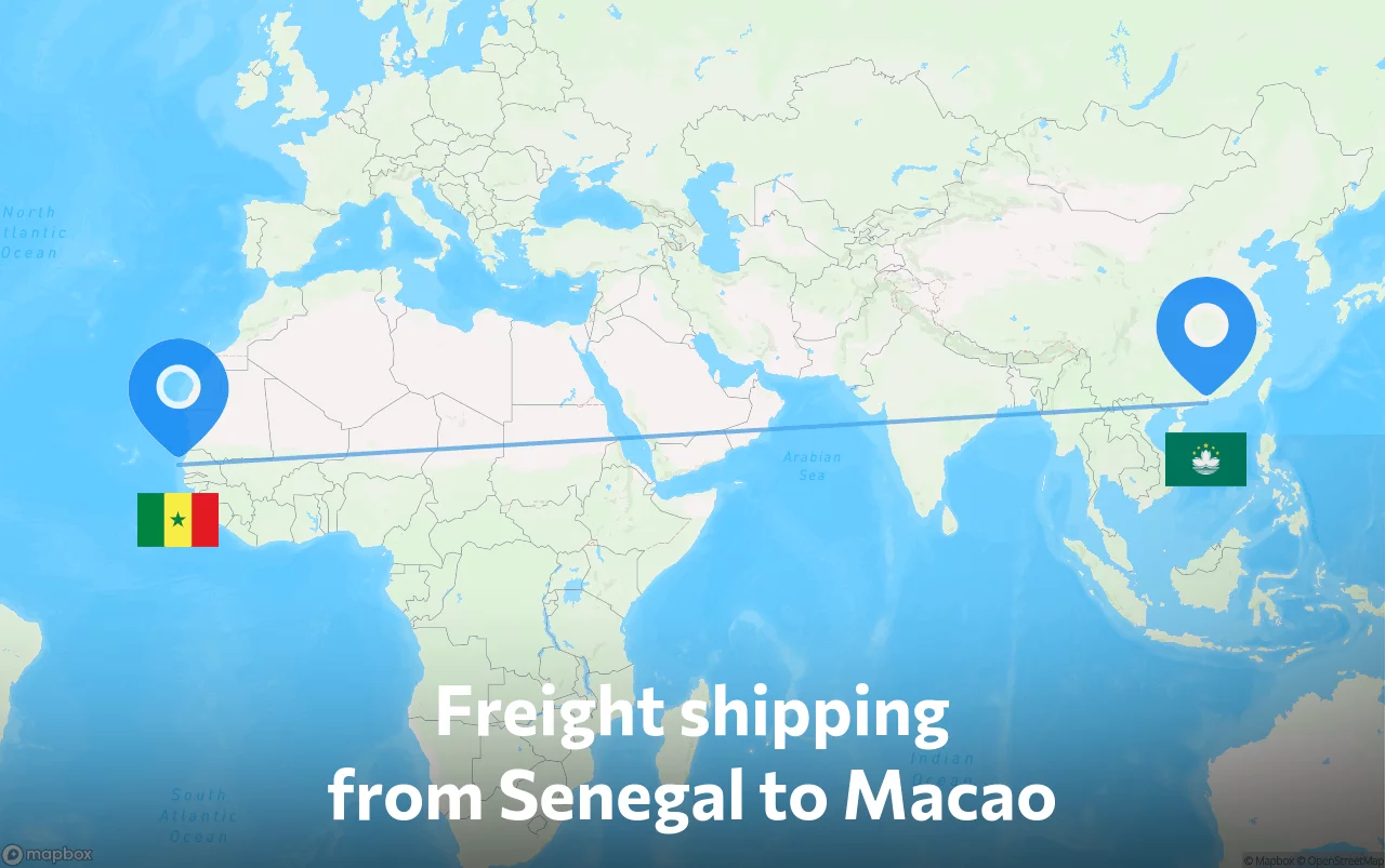 Shipping route from Senegal to Macao