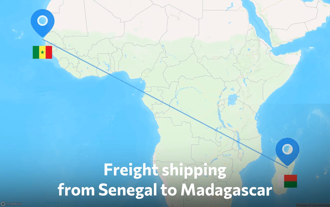 Shipping route from Senegal to Madagascar