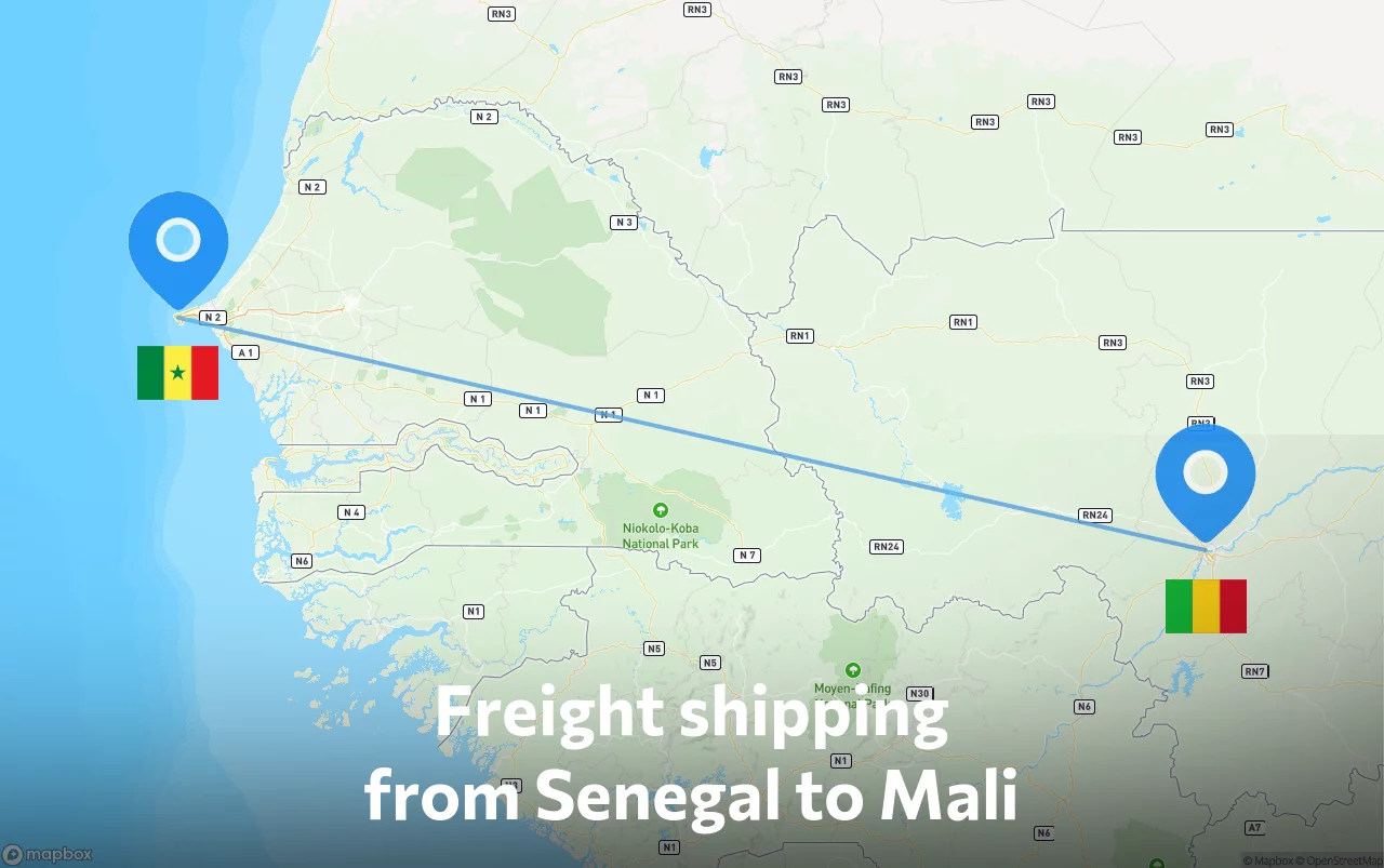 Shipping route from Senegal to Mali