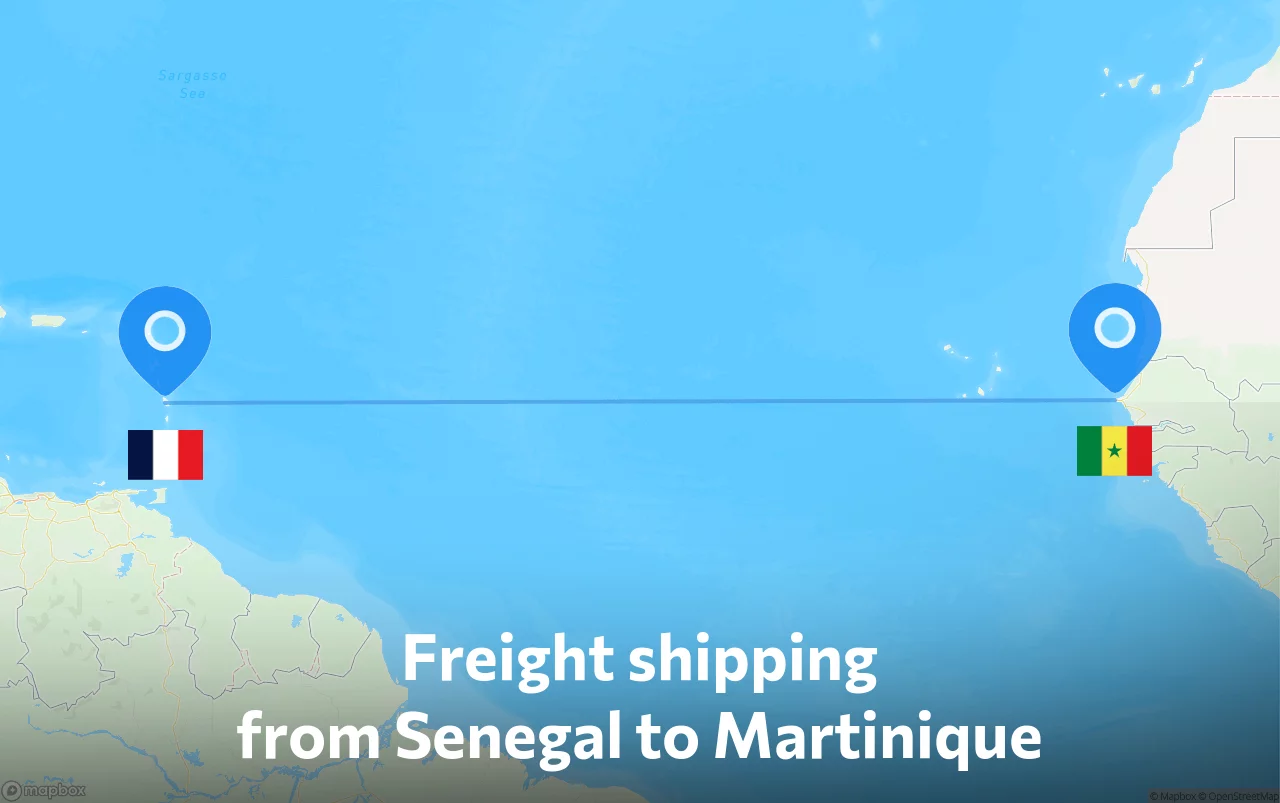 Shipping route from Senegal to Martinique