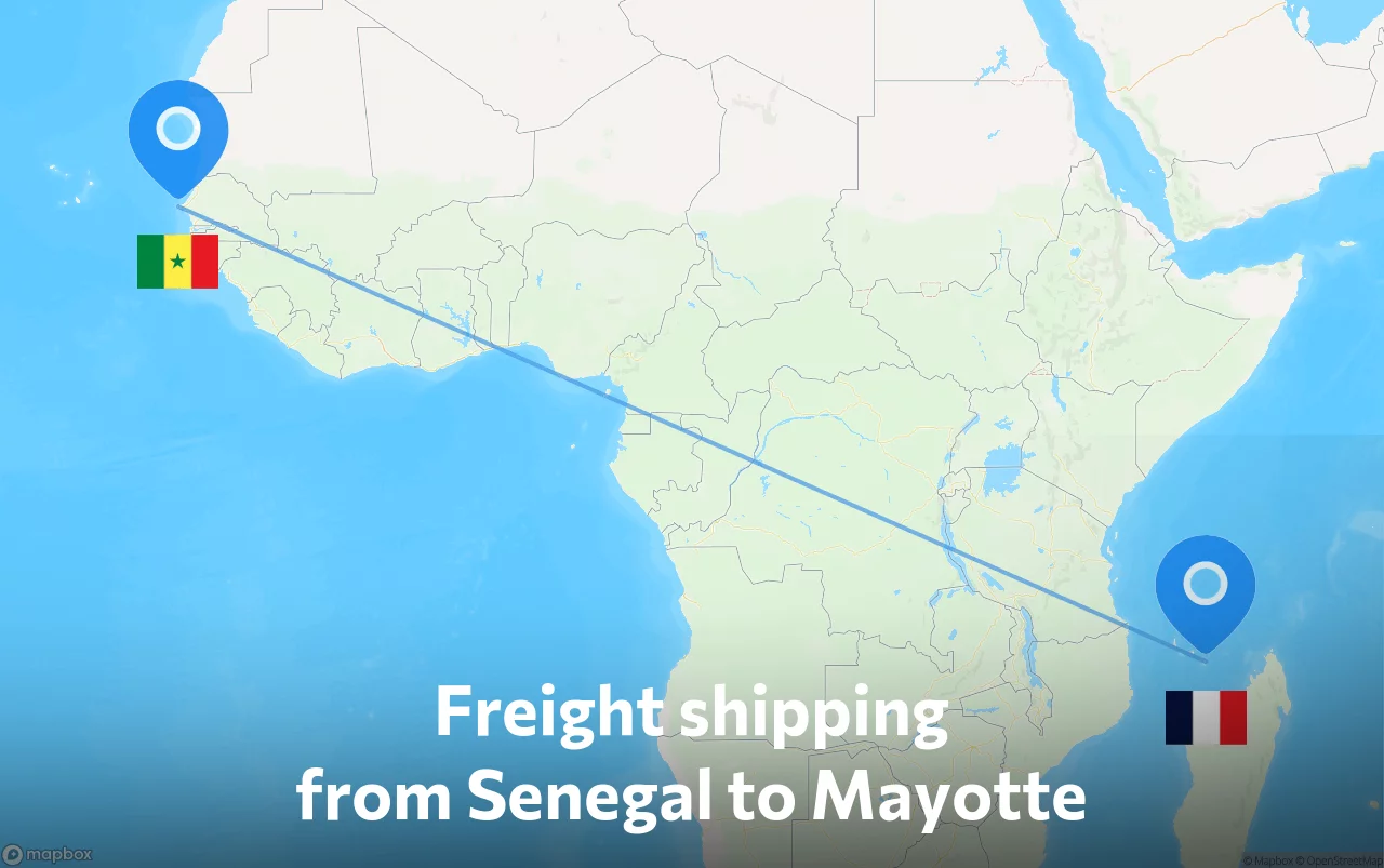 Shipping route from Senegal to Mayotte