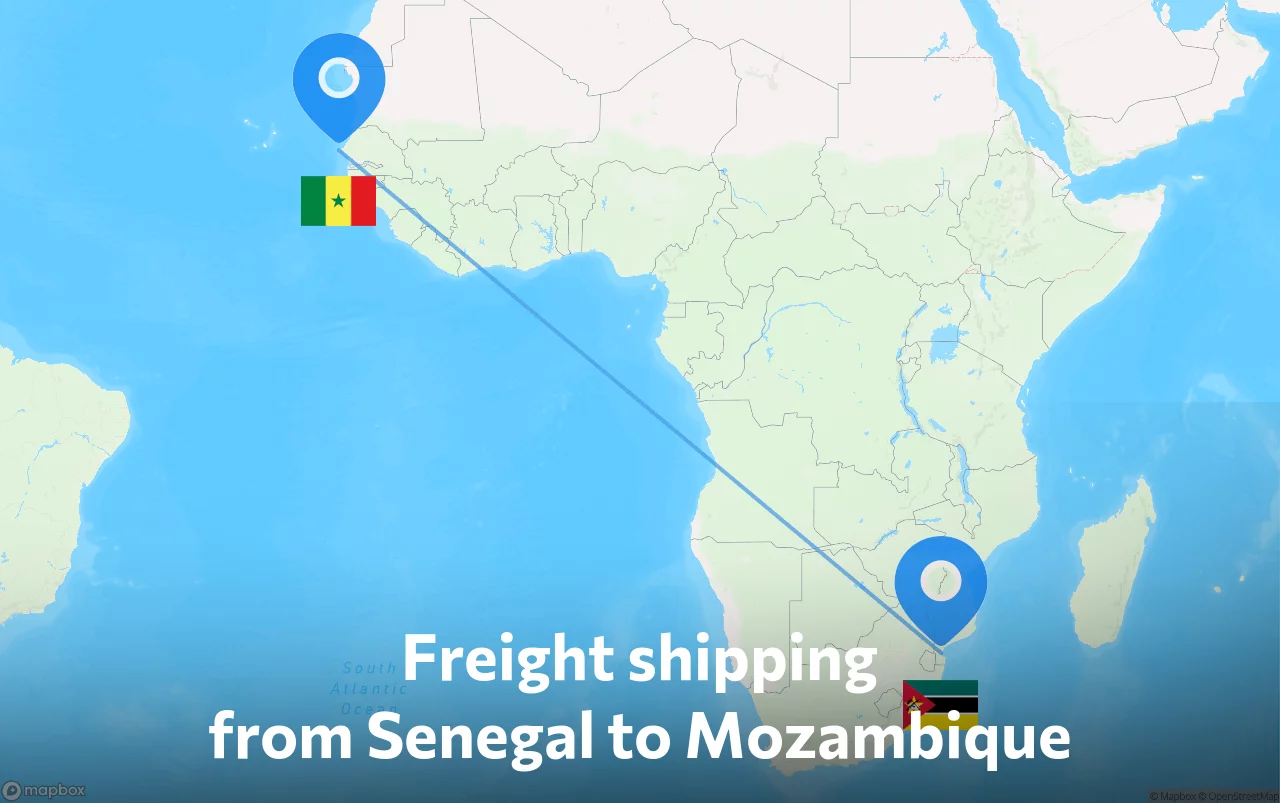 Shipping route from Senegal to Mozambique