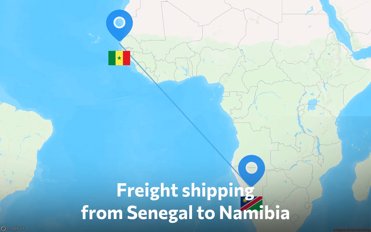 Shipping route from Senegal to Namibia