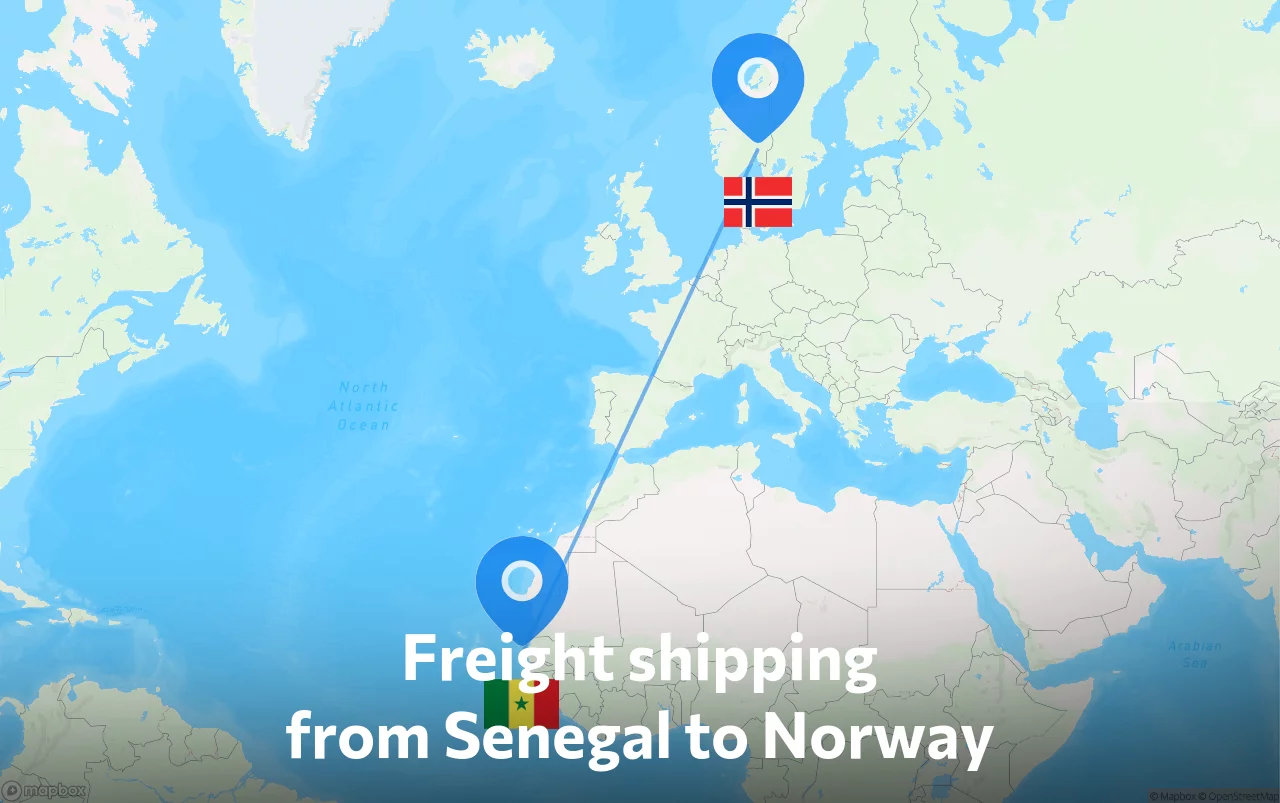 Shipping route from Senegal to Norway