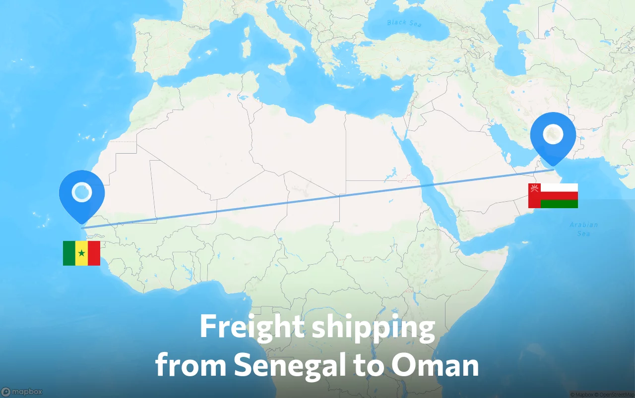 Shipping route from Senegal to Oman