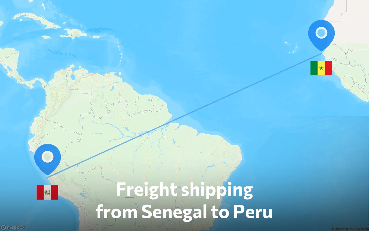 Shipping route from Senegal to Peru