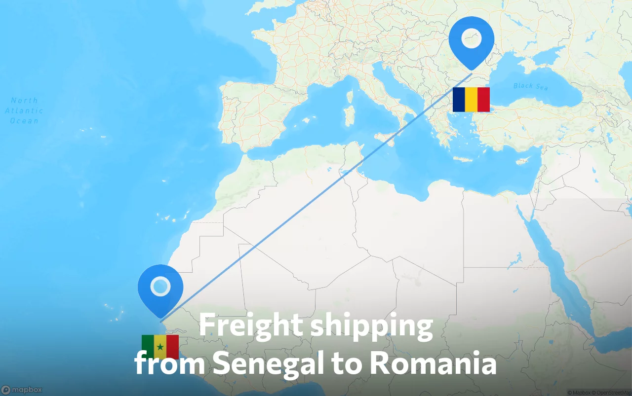 Shipping route from Senegal to Romania