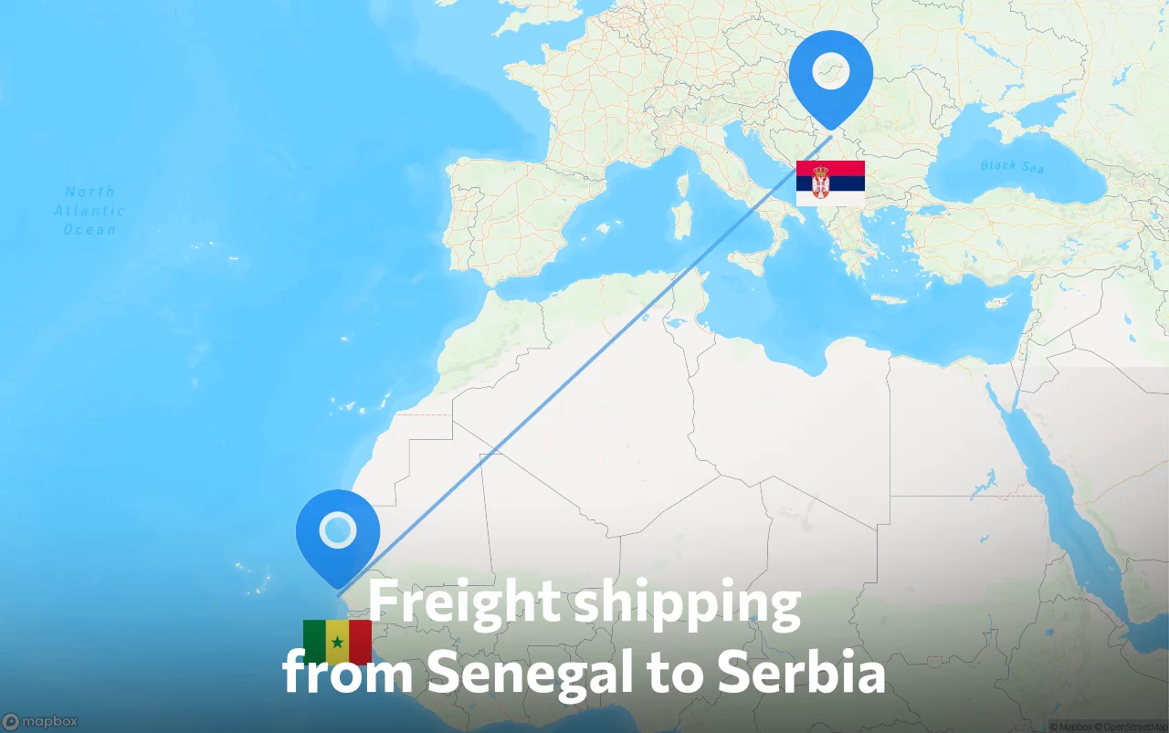 Shipping route from Senegal to Serbia