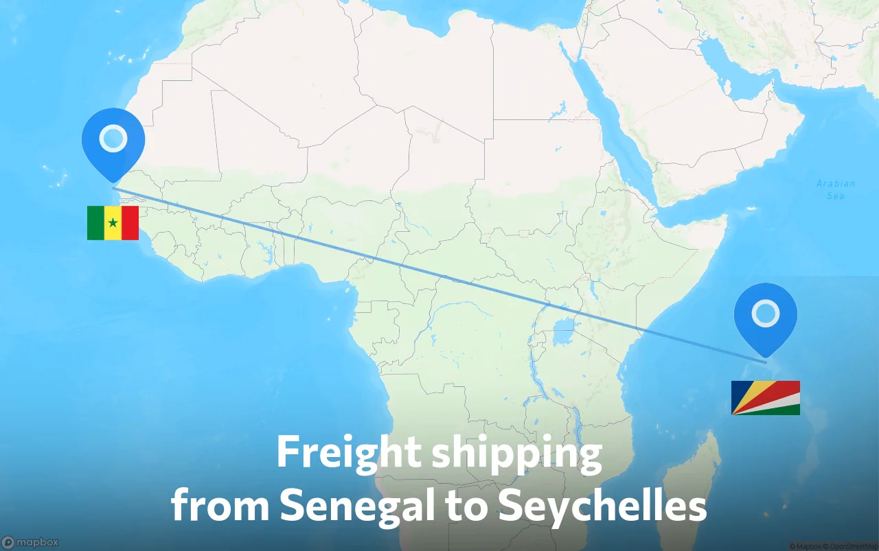 Shipping route from Senegal to Seychelles