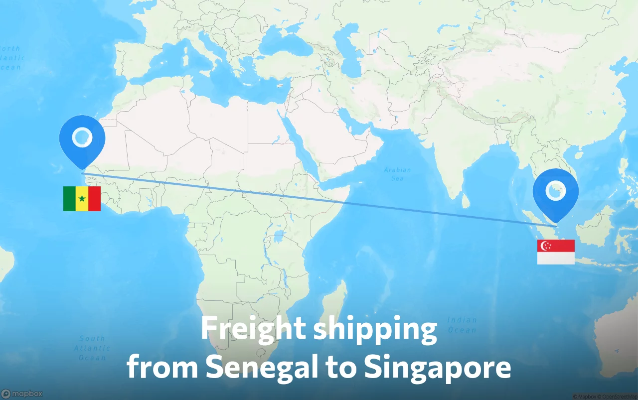 Shipping route from Senegal to Singapore