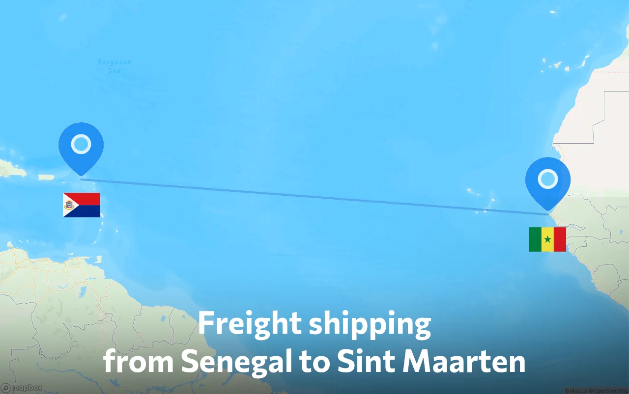 Shipping route from Senegal to Sint Maarten