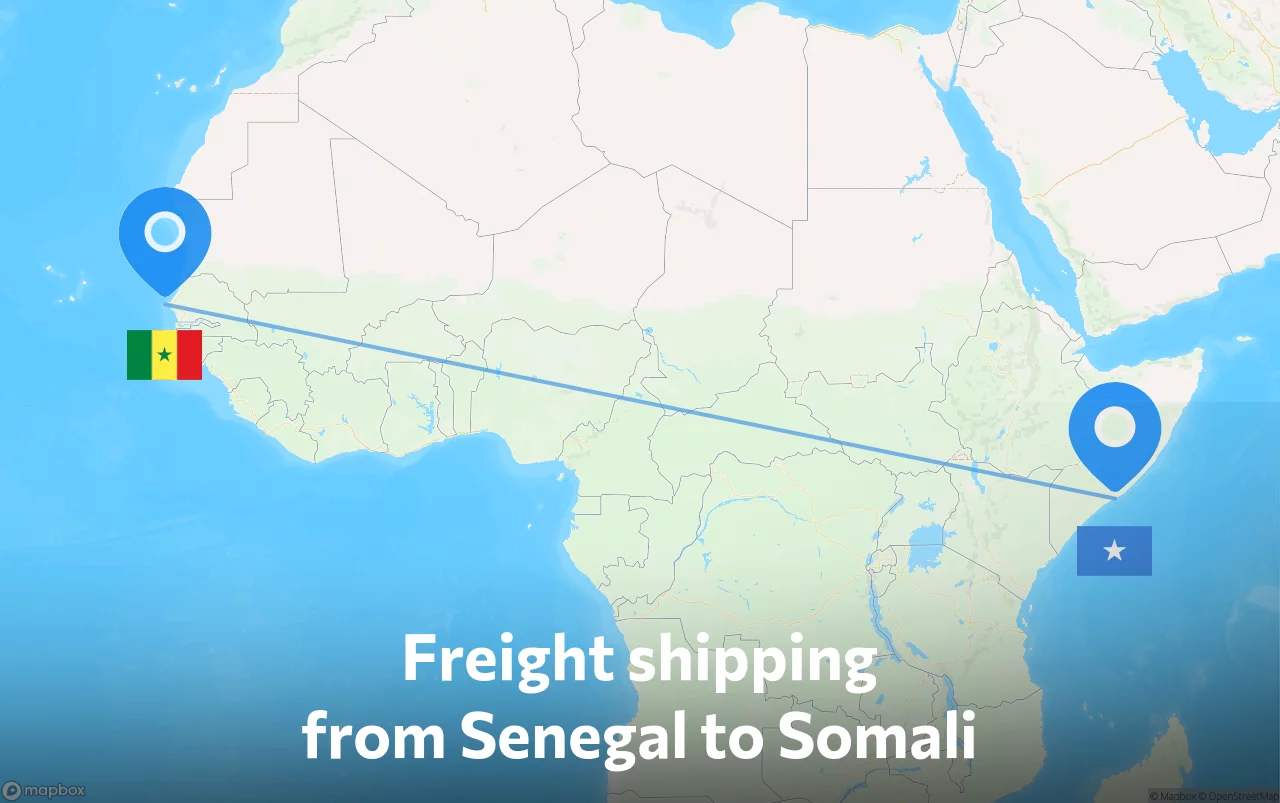 Shipping route from Senegal to Somali