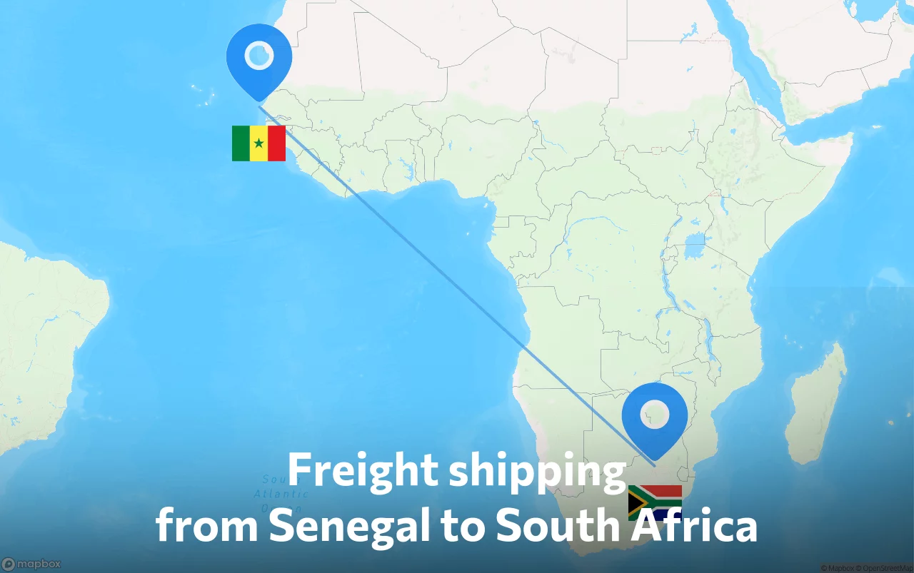 Shipping route from Senegal to South Africa