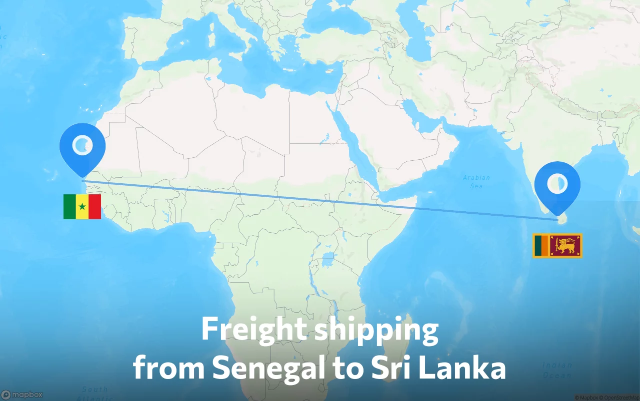 Shipping route from Senegal to Sri Lanka