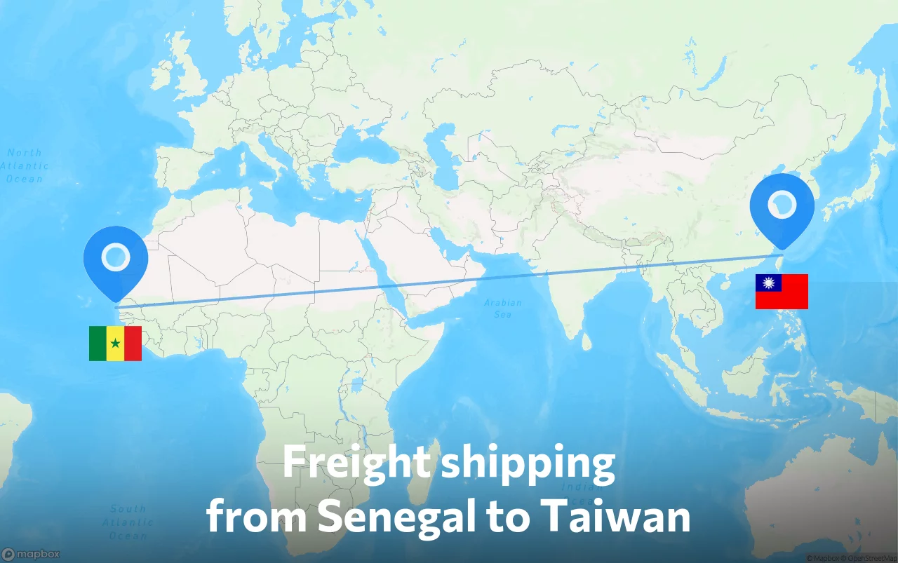 Shipping route from Senegal to Taiwan