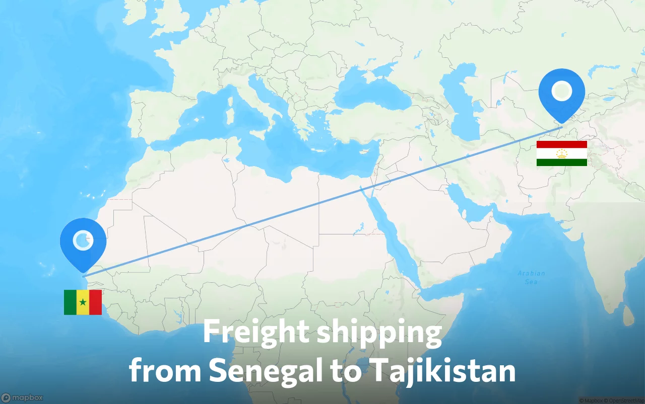 Shipping route from Senegal to Tajikistan