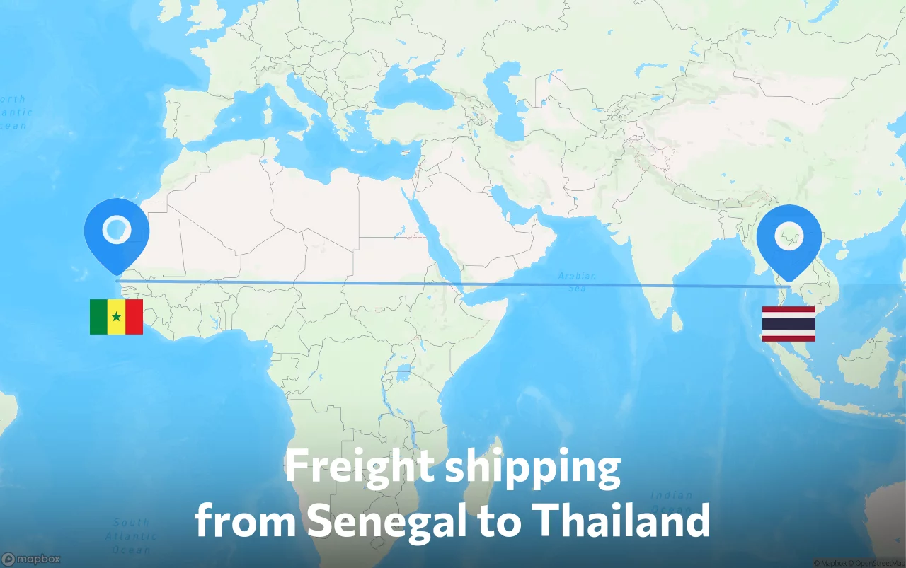 Shipping route from Senegal to Thailand