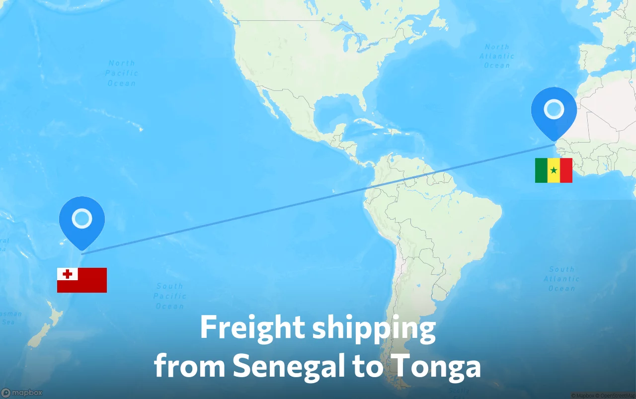 Shipping route from Senegal to Tonga