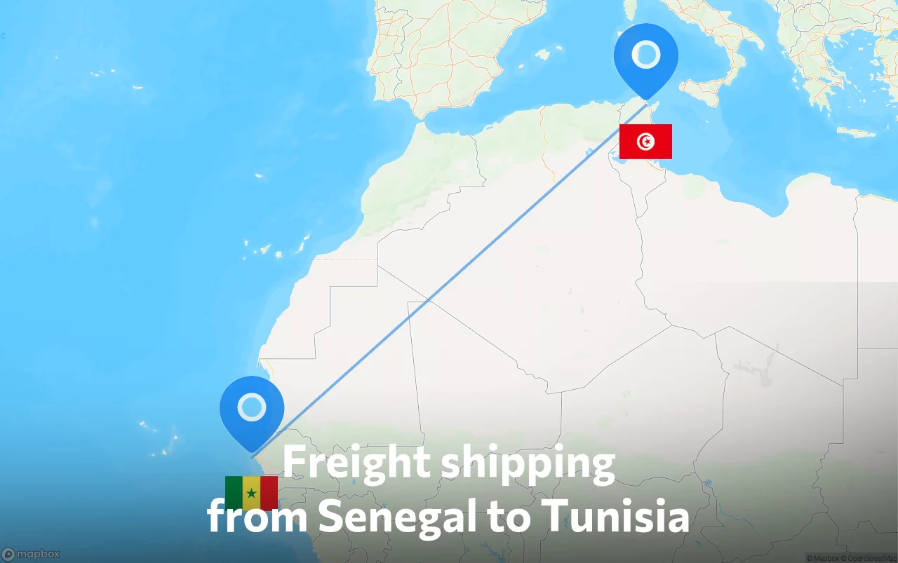 Shipping route from Senegal to Tunisia