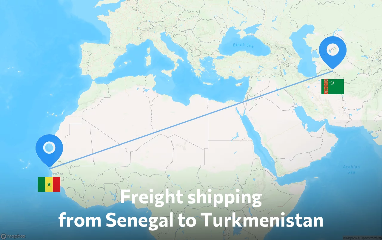Shipping route from Senegal to Turkmenistan