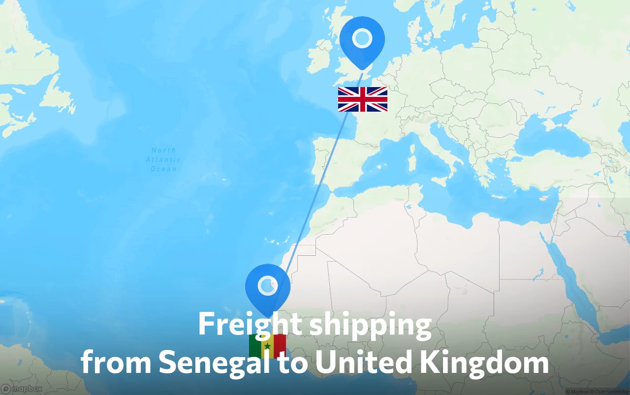 Shipping route from Senegal to United Kingdom