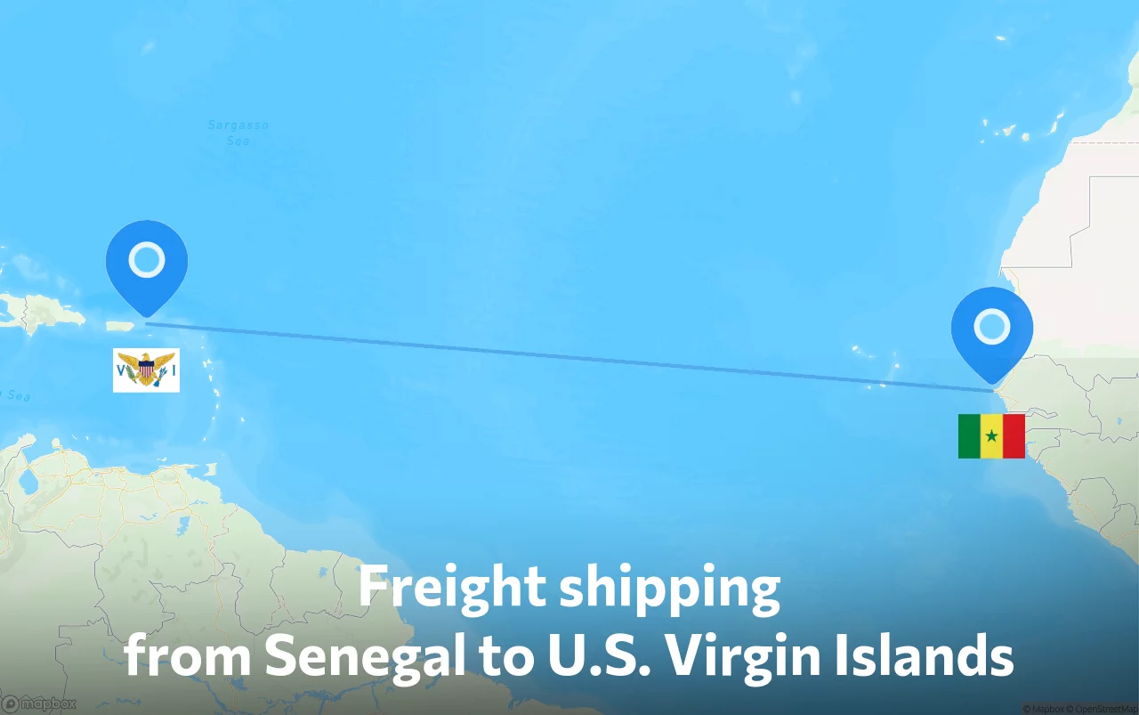 Shipping route from Senegal to U.S. Virgin Islands