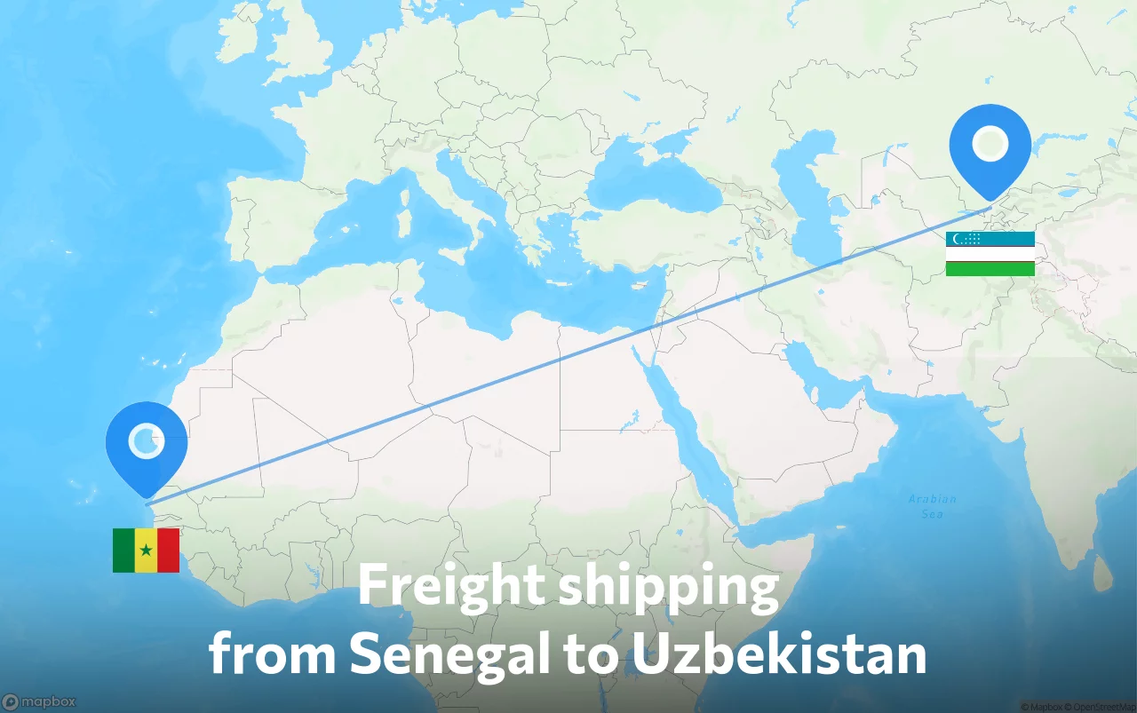 Shipping route from Senegal to Uzbekistan