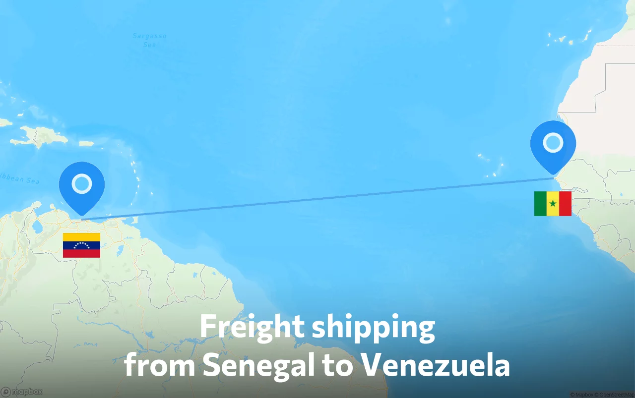 Shipping route from Senegal to Venezuela