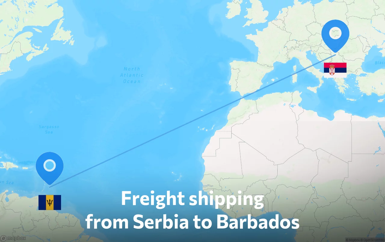 Shipping route from Serbia to Barbados